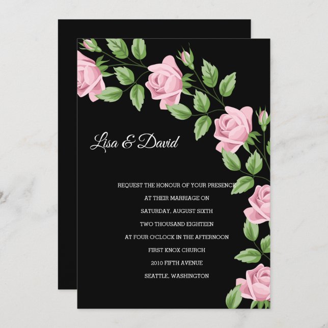 Wedding Invitation-Pink Roses Invitation (Front/Back)