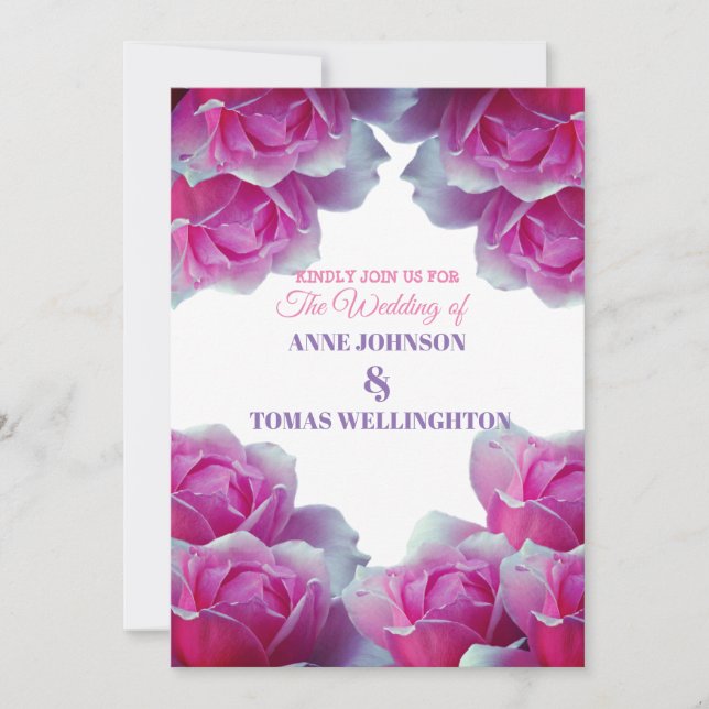 Wedding Invitation, Pink Roses Invitation (Front)