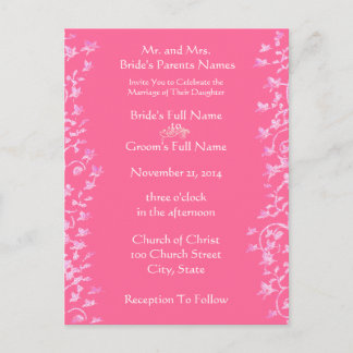 Wedding Invitation Pink Swirls and Flowers Postcard