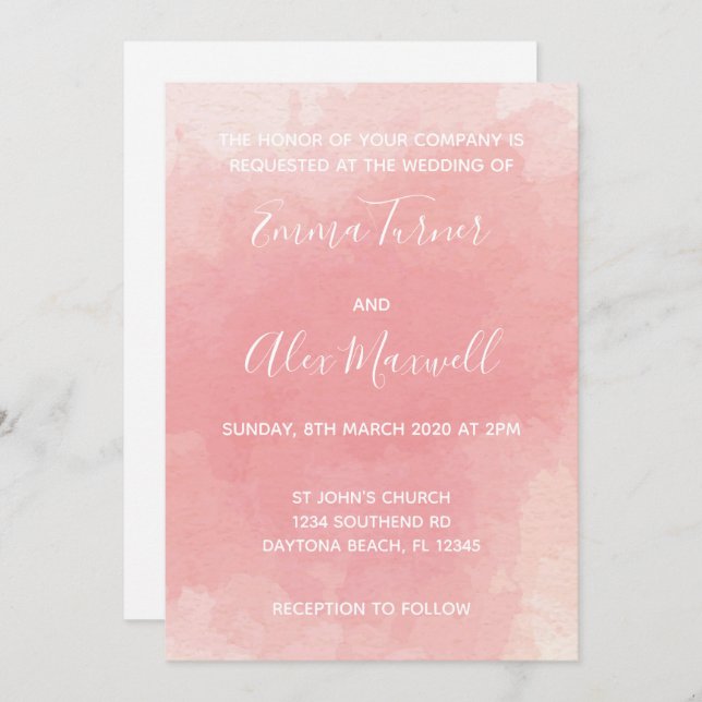 Wedding Invitation | Pink Watercolour Script (Front/Back)