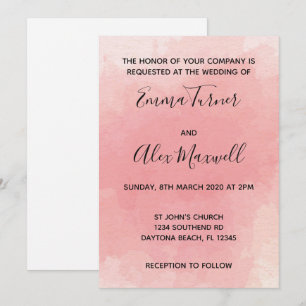 Wedding Invitation   Pink Watercolour Script