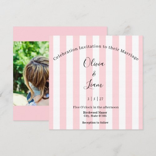 Wedding Invitation Pink & White Stripe Photo