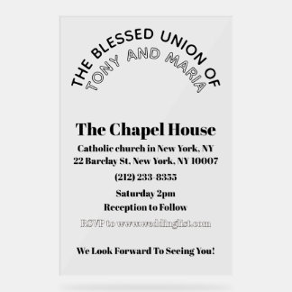 Wedding invitation plexiglass acrylic sign