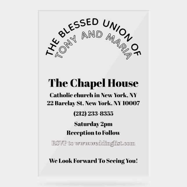Wedding invitation plexiglass acrylic sign (Front)