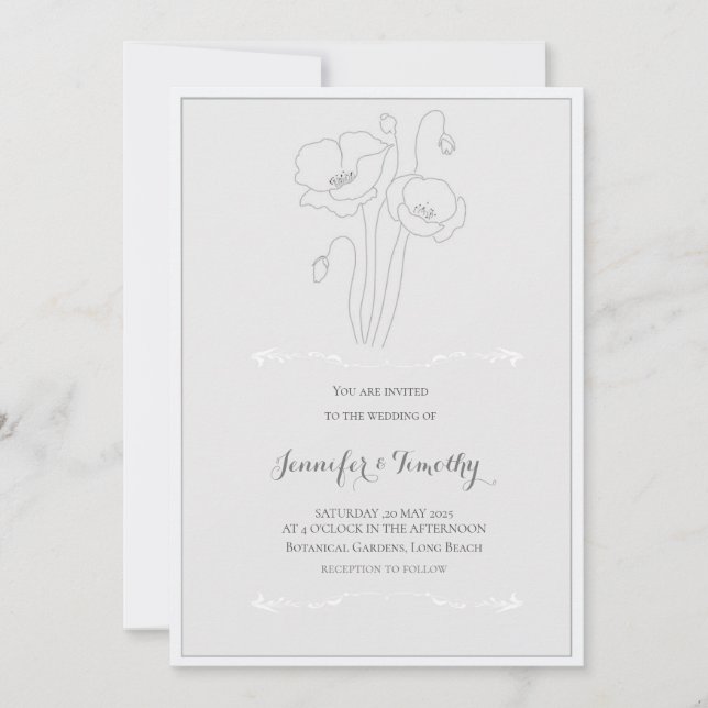Wedding invitation poppy drawing (Front)