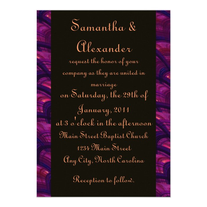 Wedding Invitation   Pretty Purple Fans Abstract