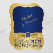 Wedding Invitation | PRINTED RIBBON | Blue Gold (Front/Back)