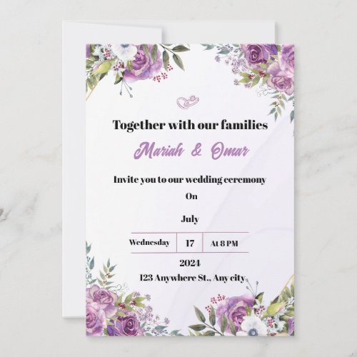 Wedding invitation purple 