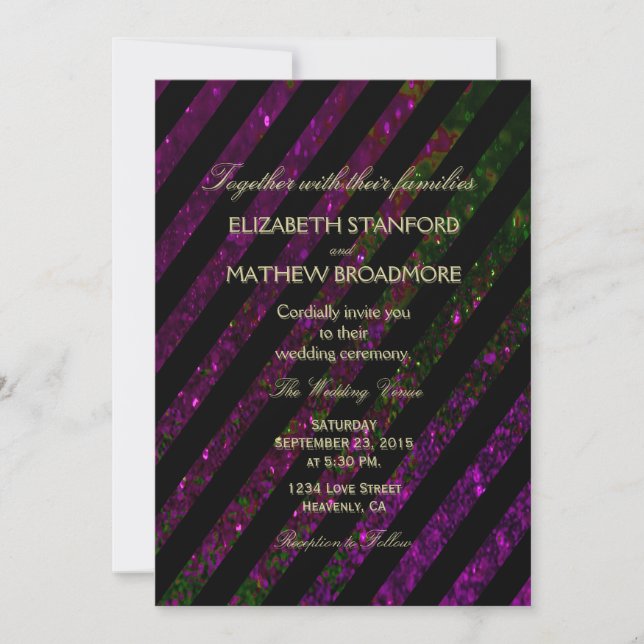 Wedding Invitation | Purple and Green Glitter (Front)
