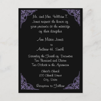 Wedding Invitation Purple Corners Black Postcard