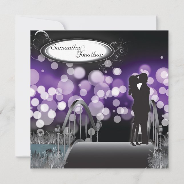 Wedding Invitation Purple Monogram Couple Love (Front)