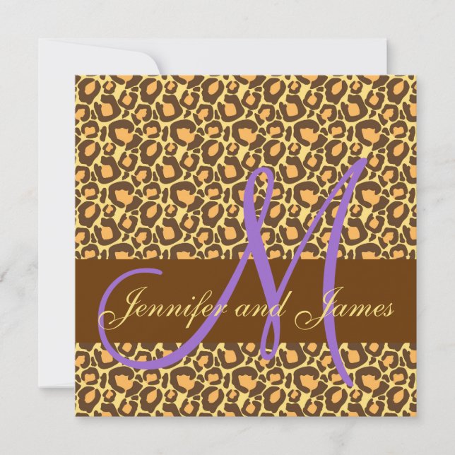 Wedding Invitation Purple Monogram Leopard Pattern (Front)