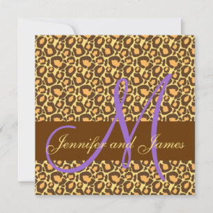 Wedding Invitation Purple Monogram Leopard Pattern