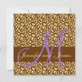 Wedding Invitation Purple Monogram Leopard Pattern