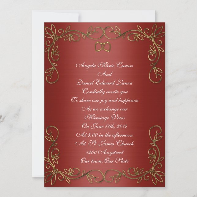 Wedding invitation red and gold (Front)