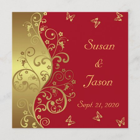 Wedding Invitation--red & Gold Swirls Invitation
