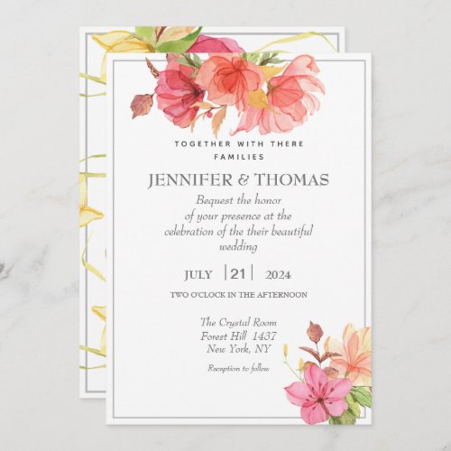  Wedding Invitation  Red  Orange Flower 