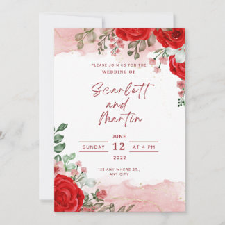 Wedding Invitation Red Rose Transparent Ink