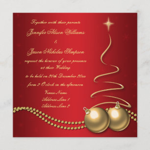 Wedding Invitation Red with Gold Christmas Tree