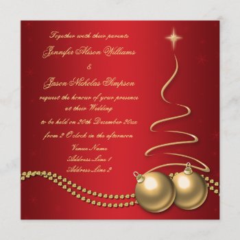 Wedding Invitation Red With Gold  Christmas Tree by Truly_Uniquely at Zazzle