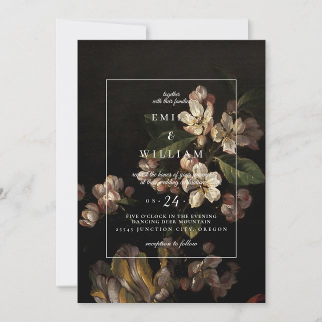 Wedding Invitation Romantic Moody Dark Floral (Front)
