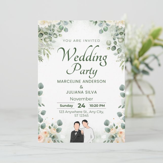 Wedding Invitation Romantic Soft Beige Design (Standing Front)