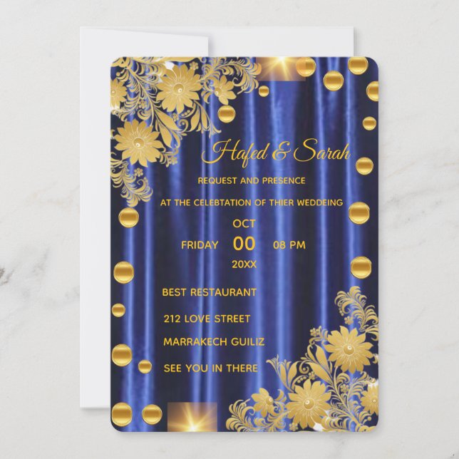 Wedding Invitation Royal Blue and Gold, Wedding In (Front)
