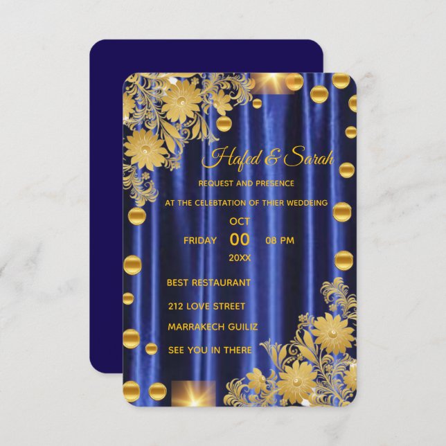 Wedding Invitation Royal Blue and Gold, Wedding In (Front/Back)