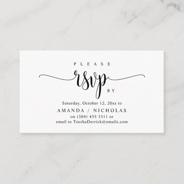 Wedding Invitation RSVP, Calligraphy Script Design (Front)