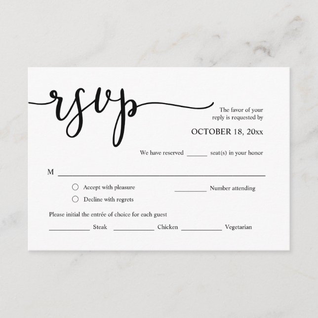 Wedding Invitation RSVP, Meal Options Card (Front)