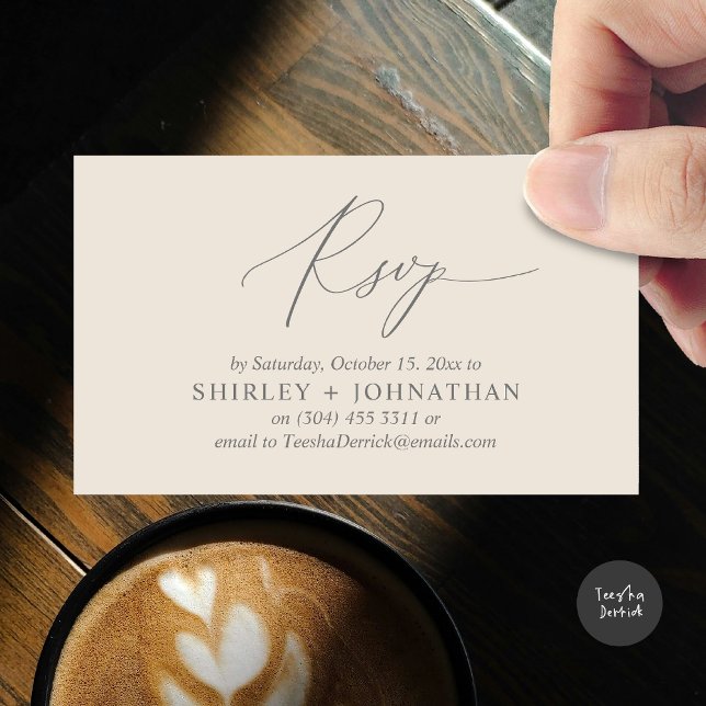 Wedding Invitation RSVP, Modern Romantic Reminder (Wedding Invitation RSVP Modern Minimalist Design Reminder Email Phone Texting in Cream Grey)