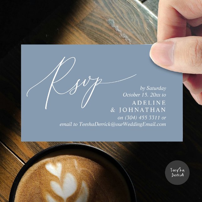 Wedding Invitation RSVP, Modern Romantic Reminder (Wedding Invitation RSVP Modern Minimalist Design Reminder Email Phone Texting in Dusty Blue)