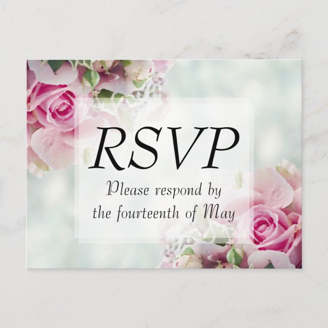 Wedding Invitation RSVP Postcard Pink Roses (Front)