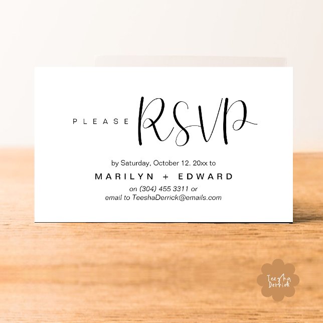 Wedding Invitation RSVP Reminder Enclosed Card (Wedding invitation RSVP via Phone or email respond reminder Enclosure Card in aesthetic White Black)