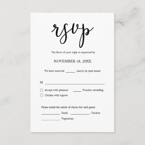 Wedding Invitation RSVP Respond Meal options Card