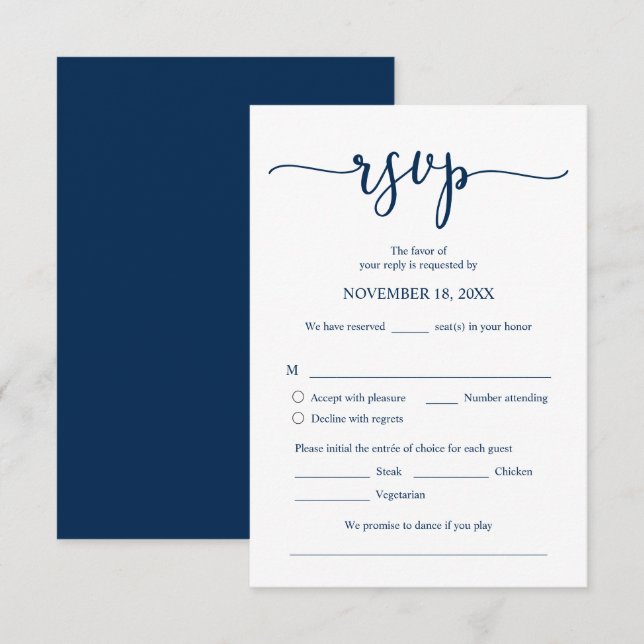 Wedding Invitation RSVP Respond, Meal options Card (Front/Back)