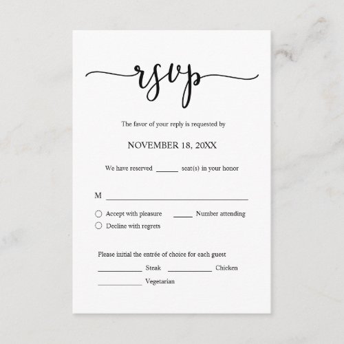Wedding Invitation RSVP Respond Meal options Card