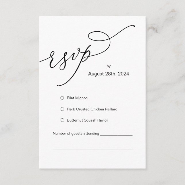 Wedding Invitation RSVP Respond, Meal options Card (Front)