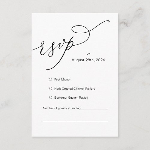 Wedding Invitation RSVP Respond Meal options Card