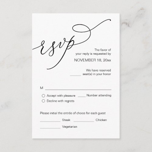 Wedding Invitation RSVP Respond Meal options Card