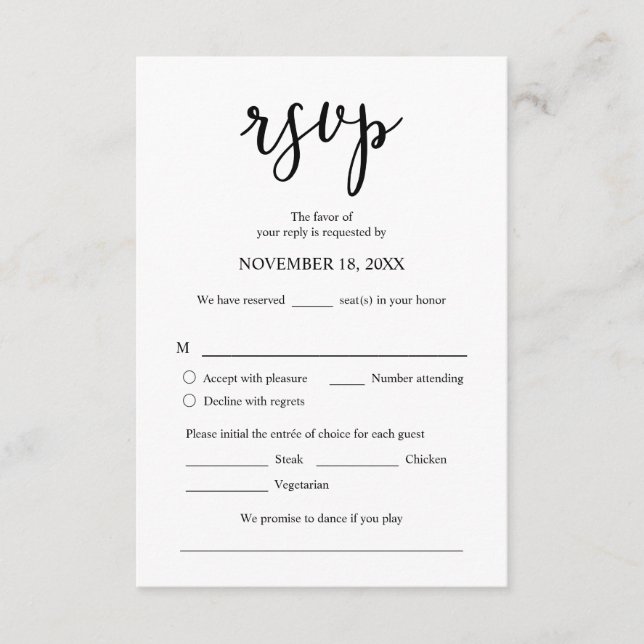 Wedding Invitation RSVP Respond, Meal options Card (Front)