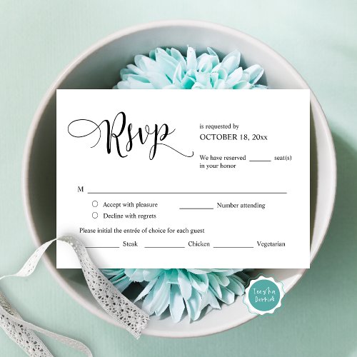 Wedding Invitation RSVP Respond Meal Options Card
