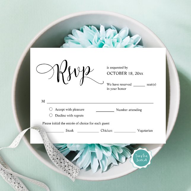Wedding Invitation RSVP Respond, Meal Options Card (Modern Wedding Invitation RSVP card, with meal options, accept, decline and number attending.)