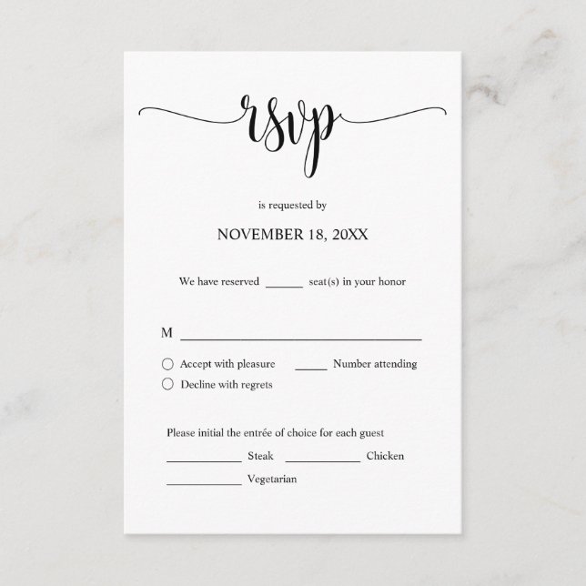 Wedding Invitation RSVP Respond, Meal options Card (Front)