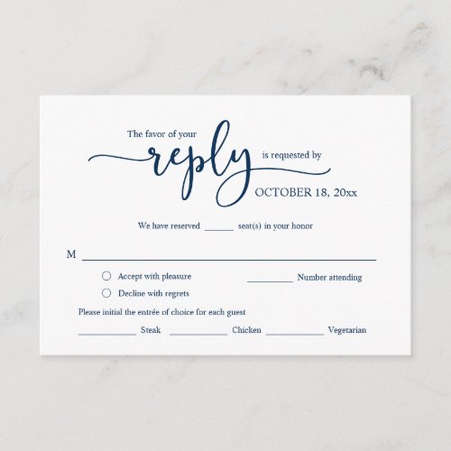 Wedding Invitation RSVP Respond Meal Options Card