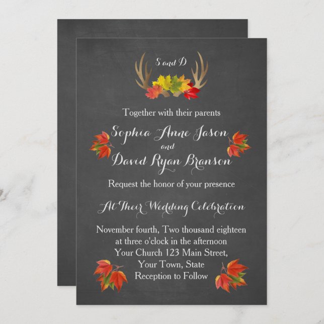 Wedding Invitation | Rustic Antlers Fall Boho (Front/Back)