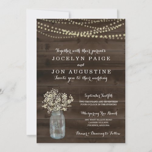 Wedding Invitation  Rustic Babys Breath