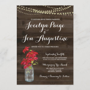 Wedding Invitation   Rustic Christmas Poinsettia