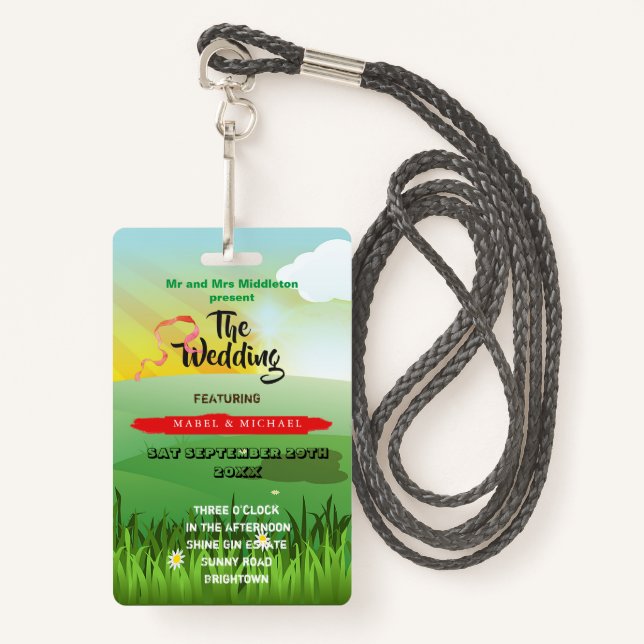 Wedding Invitation Rustic Festival Fields Fun  Badge (Front with Lanyard)