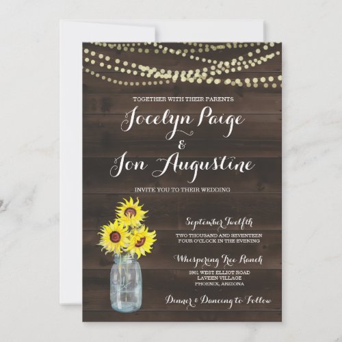 Wedding Invitation | Rustic Sunflower - Hand drawn watercolor sunflowers and mason jar complemented by beautiful calligraphy.

Coordinating items are available in the 'Watercolor Sunflowers in Mason Jar' Collection within my store.